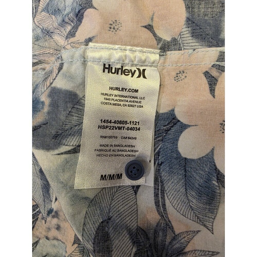 Hurley Button Up Shirt Mens Size M Tropical Hawaiian Short Sleeve Blue Peach EUC - Picture 10 of 11
